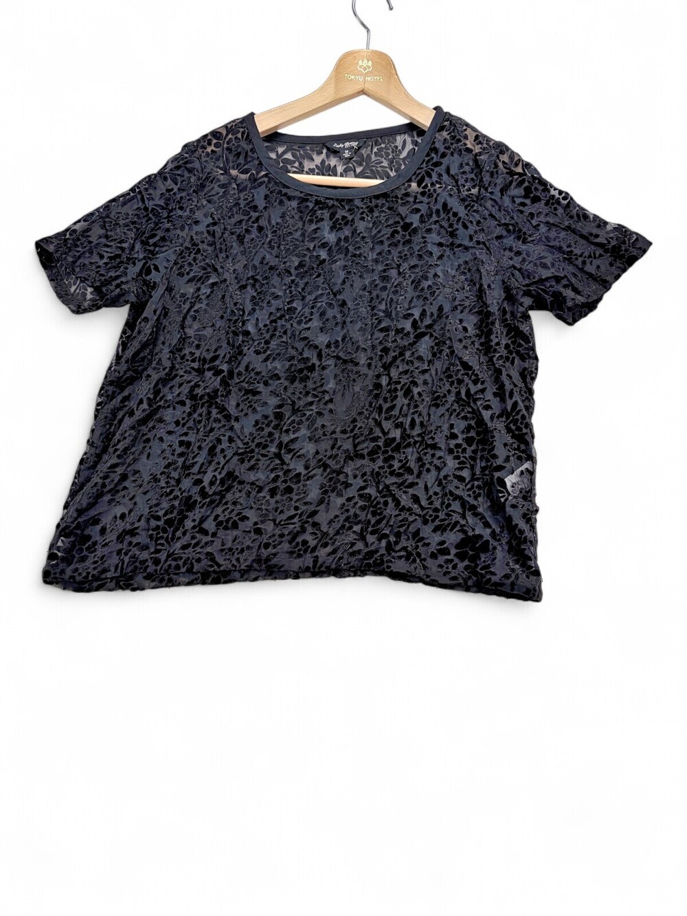 Lucky Brand Black Sheer Floral Lace Short Sleeve Top M